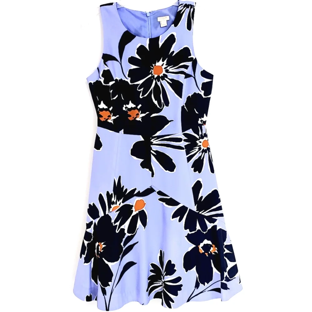 Nwot J.Crew Blue/Black  Floral Sleeveless A-Line Dress